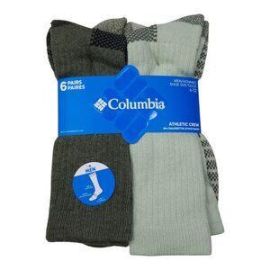 Columbia Mens Athletic Crew Socks 6-Pack Sz 6-12 Comfortable Durable Green Gray